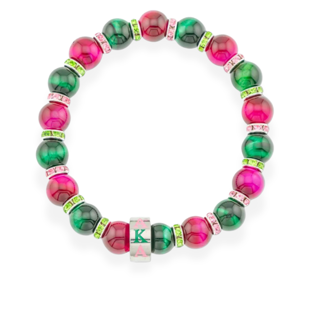AKA Pink & Green Tiger Eye Stone Bead Bracelet with Stainless